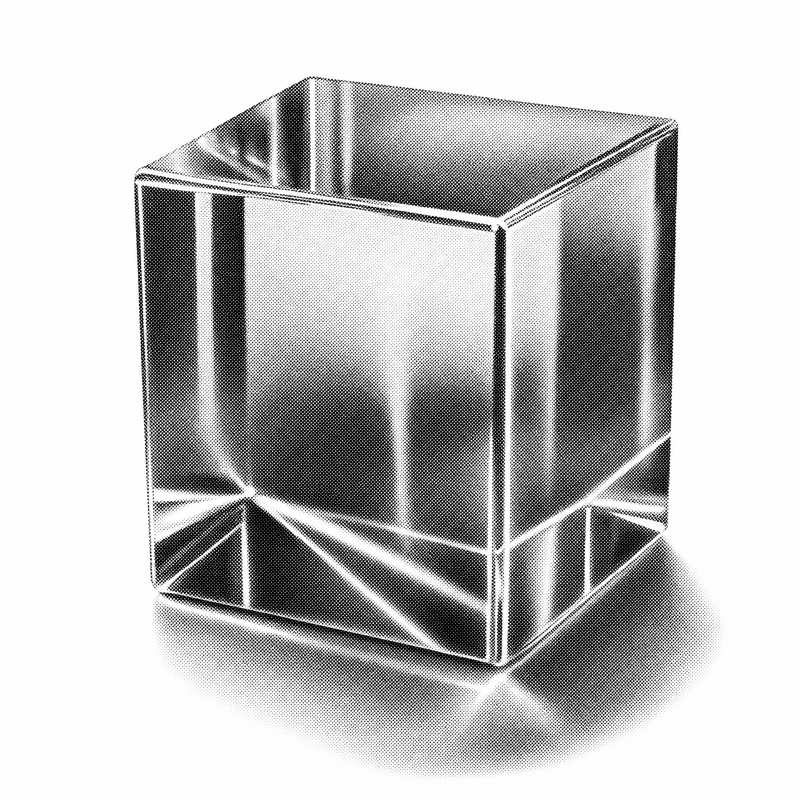 A transparent glass box you can see straight through.